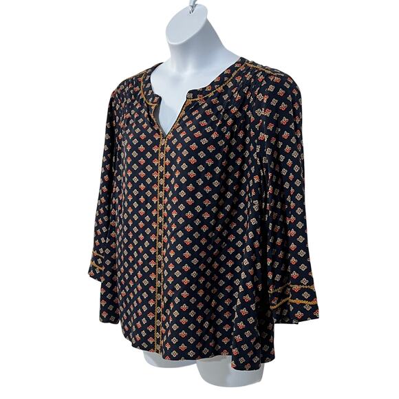 J. JILL WOMENS TOP PLUS SIZE 2X V-NECK POPOVER GEO PRINTED BOHO BLOUSE NAVY - Picture 8 of 11